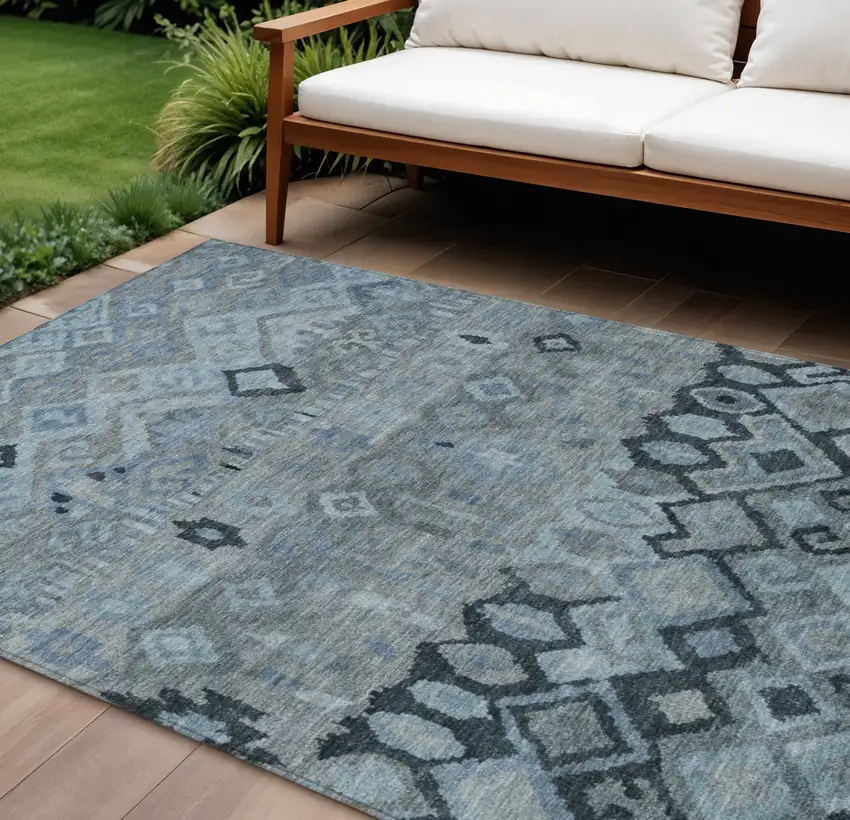 Gray And Charcoal Geometric Washable Indoor Outdoor Area Rug Photo 1
