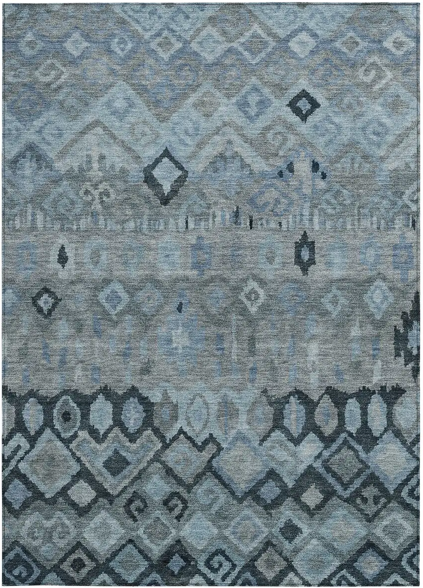 Gray And Charcoal Geometric Washable Indoor Outdoor Area Rug Photo 4