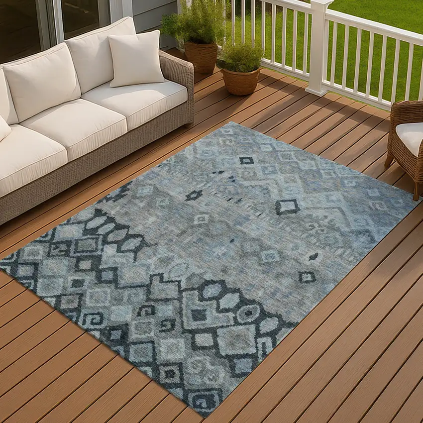 Gray And Charcoal Geometric Washable Indoor Outdoor Area Rug Photo 8