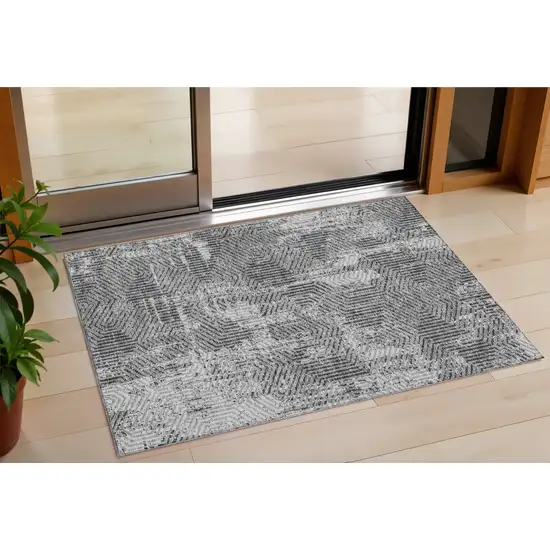 Gray And Charcoal Geometric Washable Indoor Outdoor Area Rug Photo 1