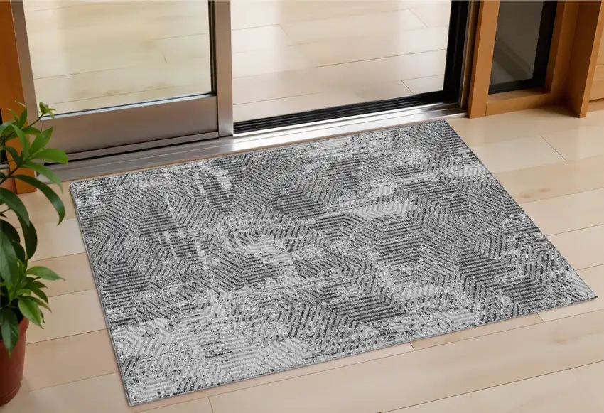 Gray And Charcoal Geometric Washable Indoor Outdoor Area Rug Photo 1