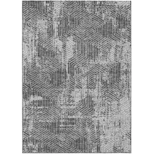 Photo of Gray And Charcoal Geometric Washable Indoor Outdoor Area Rug