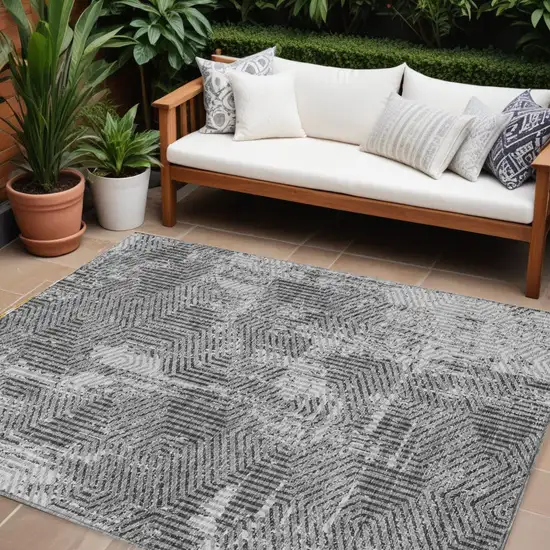 Gray And Charcoal Geometric Washable Indoor Outdoor Area Rug Photo 1