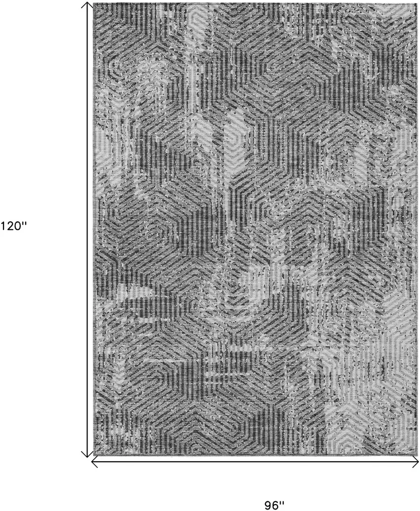 Gray And Charcoal Geometric Washable Indoor Outdoor Area Rug Photo 3