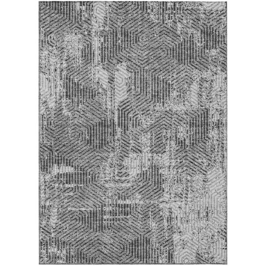 Gray And Charcoal Geometric Washable Indoor Outdoor Area Rug Photo 2