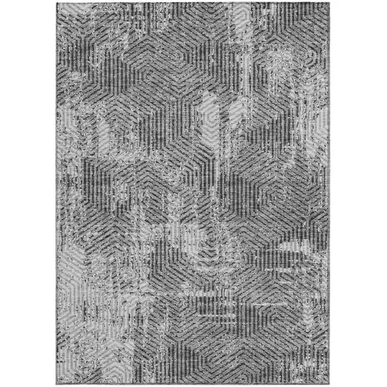 Gray And Charcoal Geometric Washable Indoor Outdoor Area Rug Photo 6