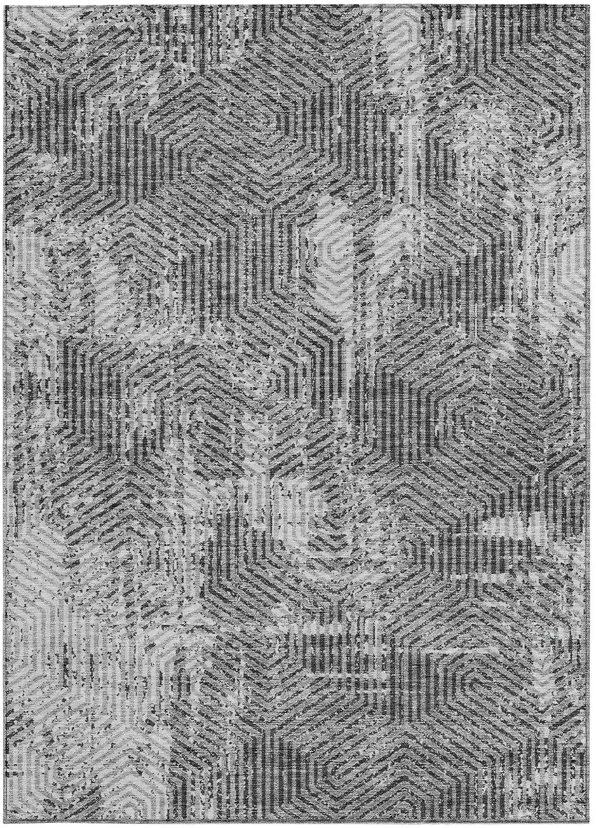 Gray And Charcoal Geometric Washable Indoor Outdoor Area Rug Photo 6