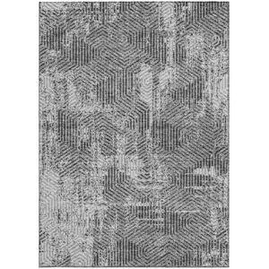 Photo of Gray And Charcoal Geometric Washable Indoor Outdoor Area Rug