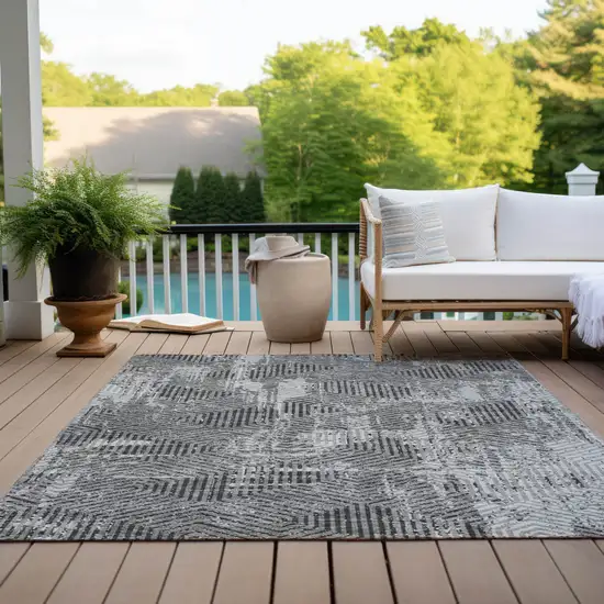 Gray And Charcoal Geometric Washable Indoor Outdoor Area Rug Photo 9