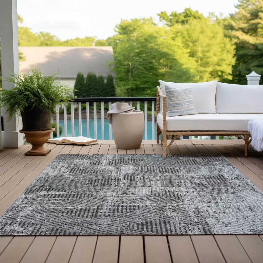 Gray And Charcoal Geometric Washable Indoor Outdoor Area Rug Photo 9