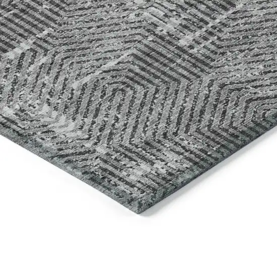 Gray And Charcoal Geometric Washable Indoor Outdoor Area Rug Photo 5