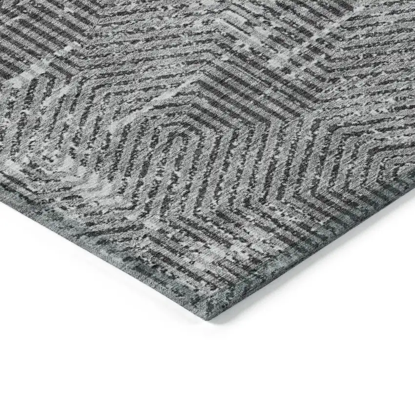 Gray And Charcoal Geometric Washable Indoor Outdoor Area Rug Photo 5