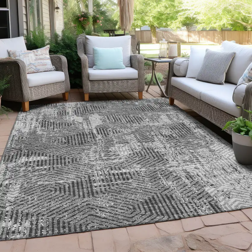 Gray And Charcoal Geometric Washable Indoor Outdoor Area Rug Photo 8
