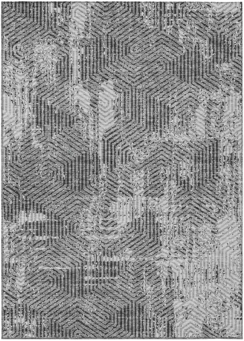 Gray And Charcoal Geometric Washable Indoor Outdoor Area Rug Photo 2