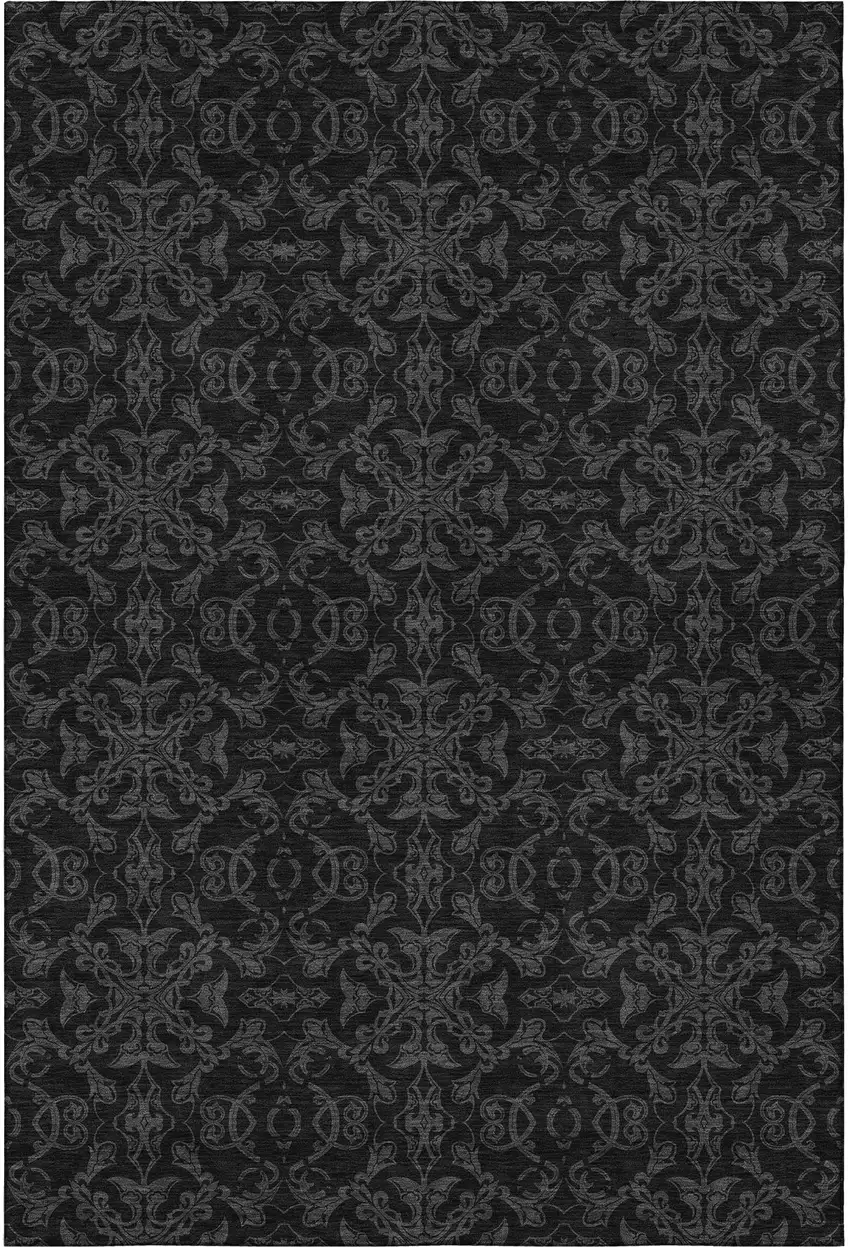 Gray And Charcoal Medallion Washable Area Rug With UV Protection Photo 4