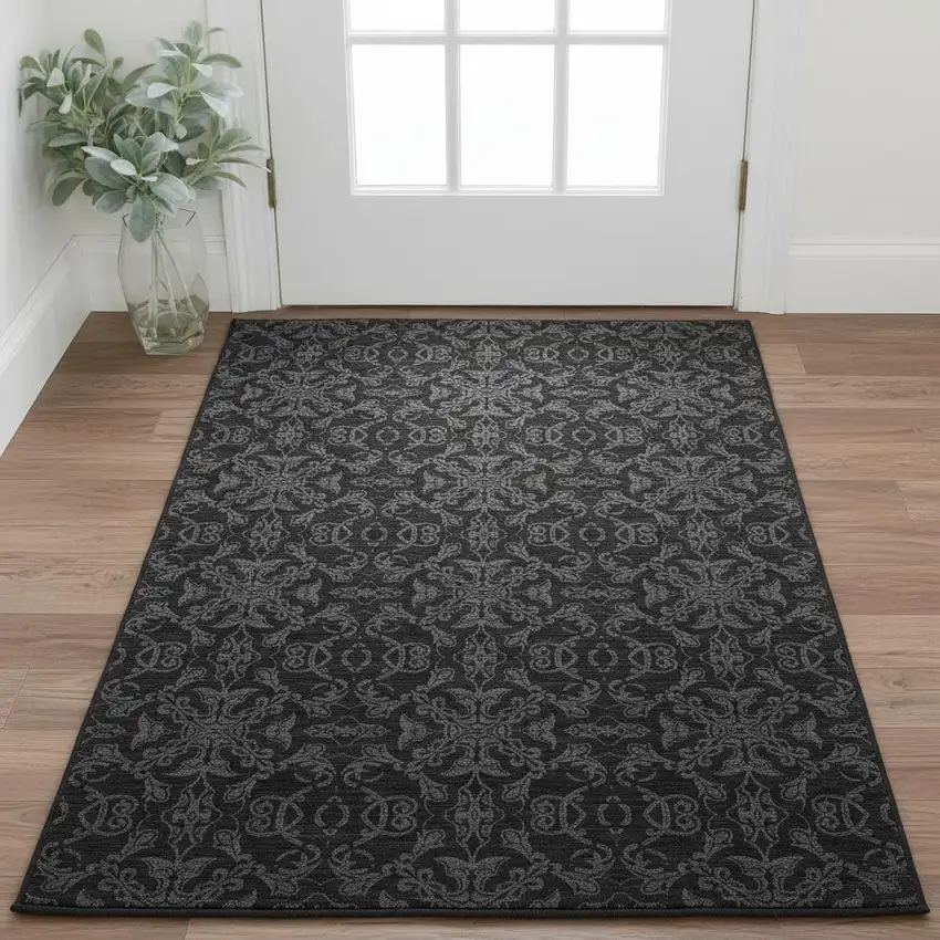Gray And Charcoal Medallion Washable Area Rug With UV Protection Photo 2
