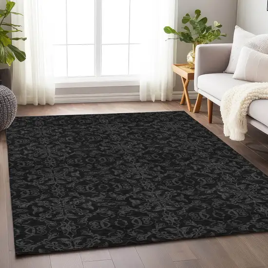 Gray And Charcoal Medallion Washable Area Rug With UV Protection Photo 6