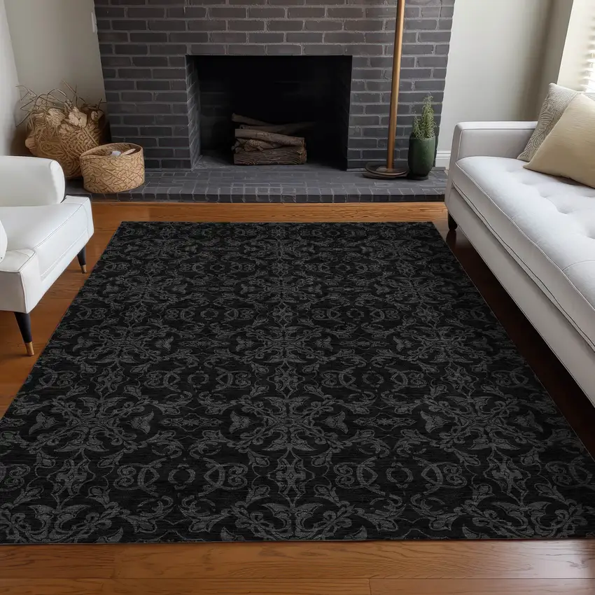 Gray And Charcoal Medallion Washable Area Rug With UV Protection Photo 5