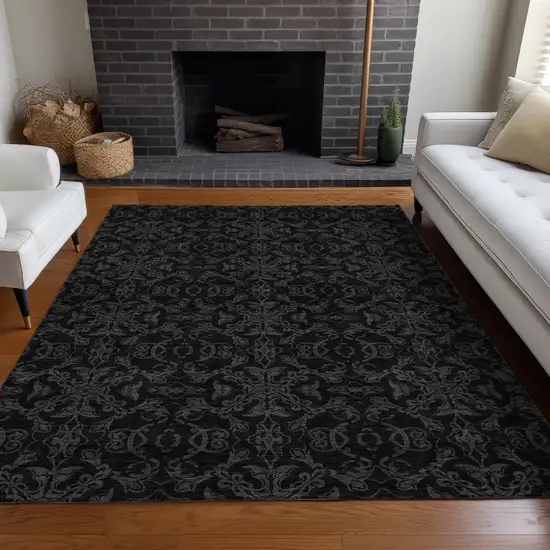 Gray And Charcoal Medallion Washable Area Rug With UV Protection Photo 5