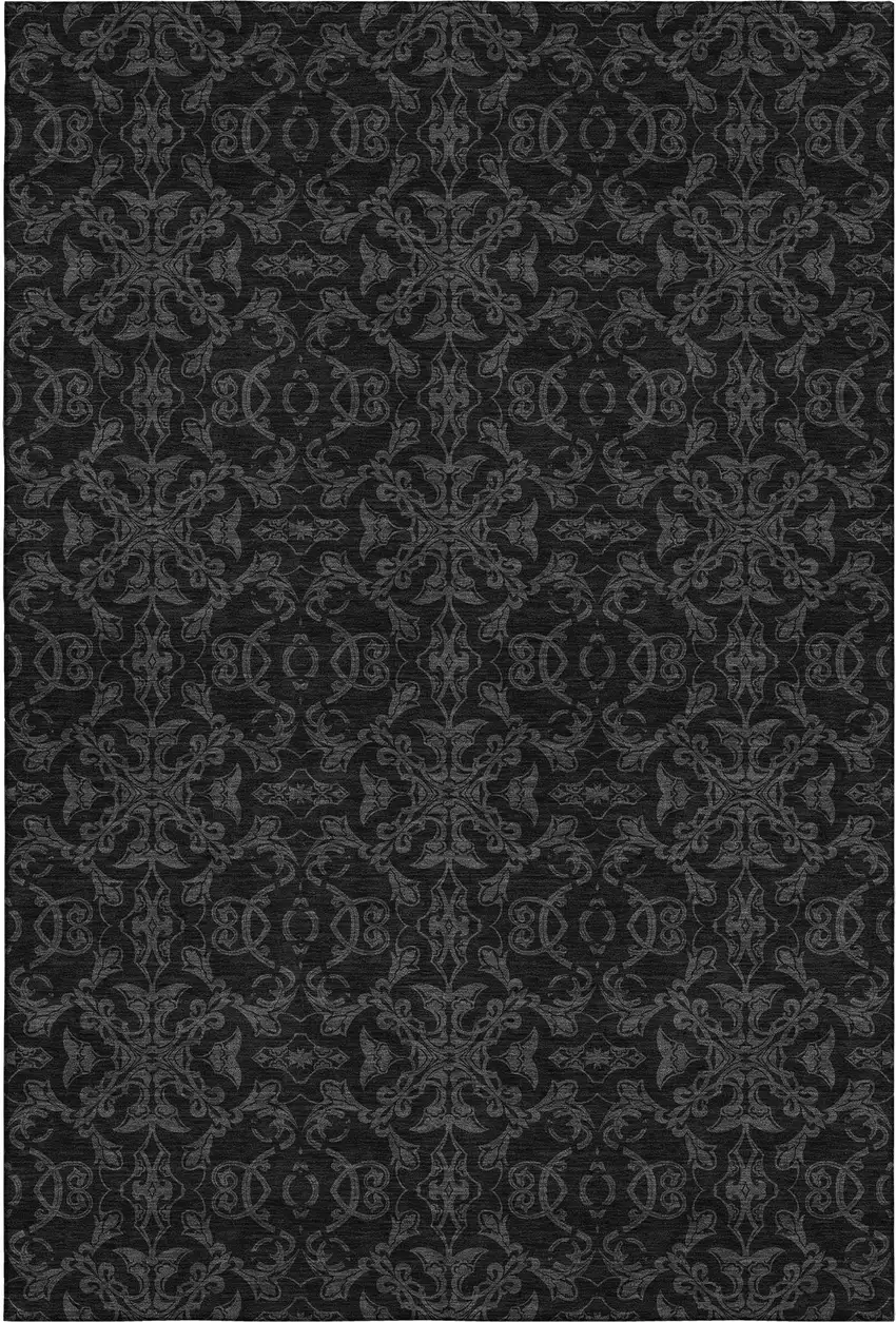 Gray And Charcoal Medallion Washable Area Rug With UV Protection Photo 1