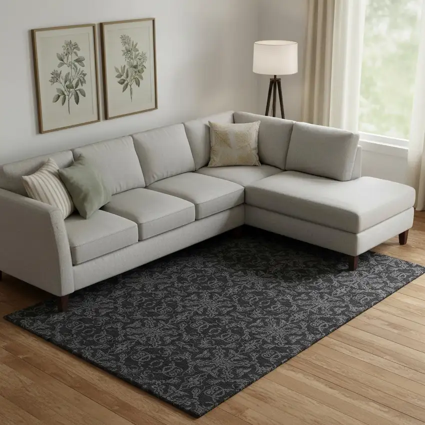 Gray And Charcoal Medallion Washable Area Rug With UV Protection Photo 1