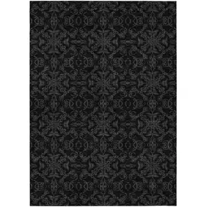 Photo of Gray And Charcoal Medallion Washable Indoor Outdoor Area Rug