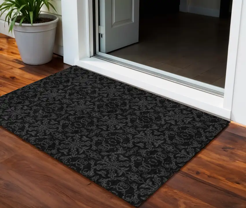 Gray And Charcoal Medallion Washable Indoor Outdoor Area Rug Photo 1