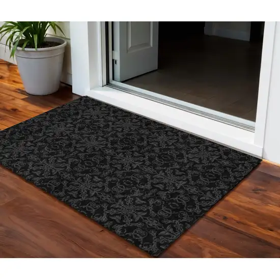 Gray And Charcoal Medallion Washable Indoor Outdoor Area Rug Photo 1