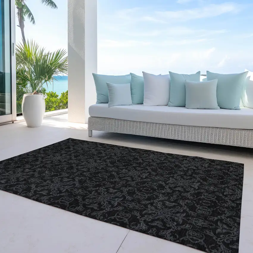 Gray And Charcoal Medallion Washable Indoor Outdoor Area Rug Photo 7