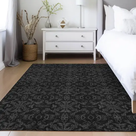 Gray And Charcoal Medallion Washable Indoor Outdoor Area Rug Photo 9