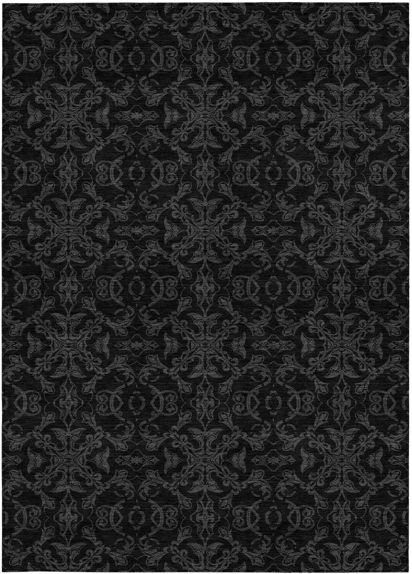 Gray And Charcoal Medallion Washable Indoor Outdoor Area Rug Photo 7