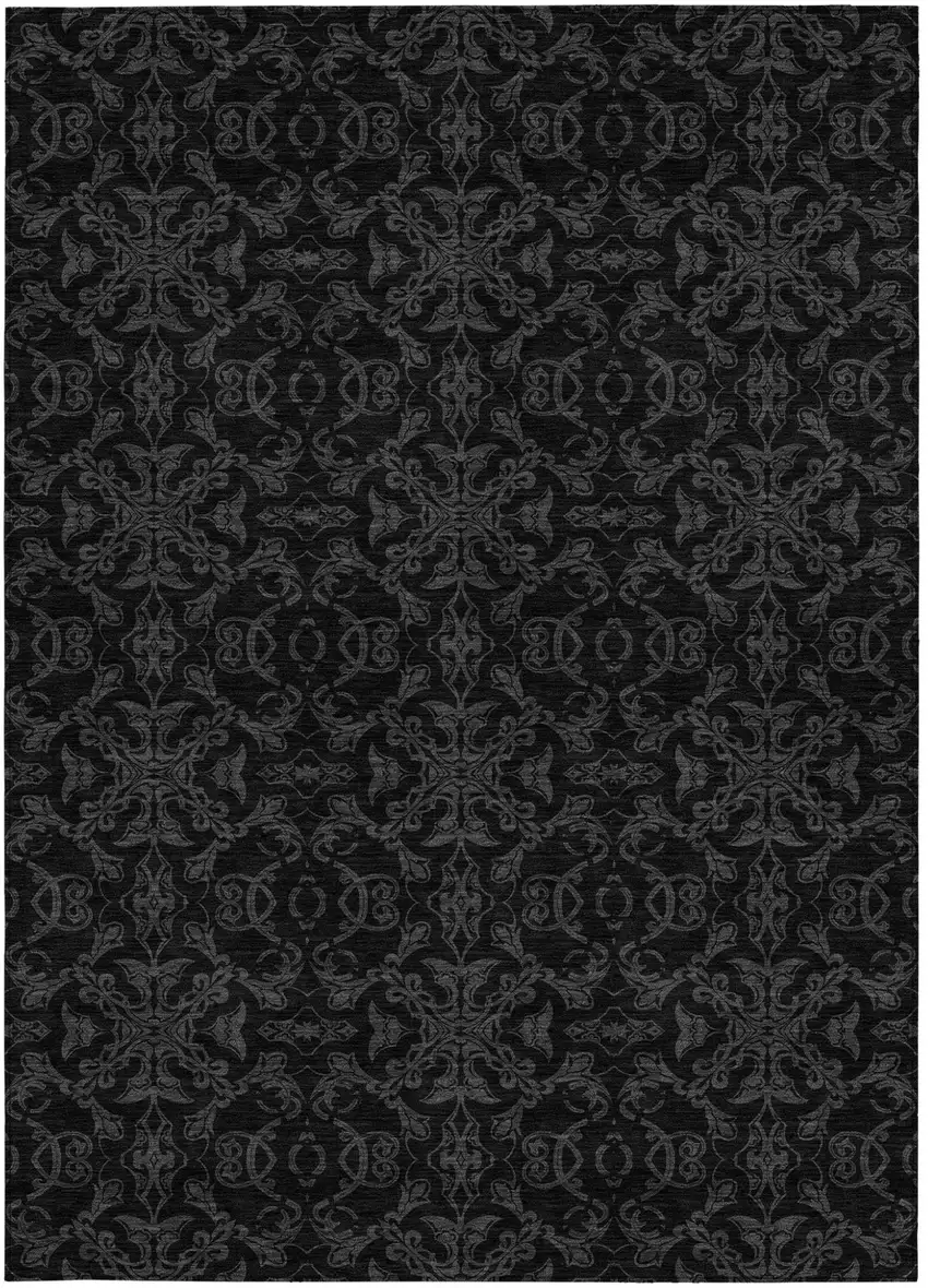 Gray And Charcoal Medallion Washable Indoor Outdoor Area Rug Photo 7