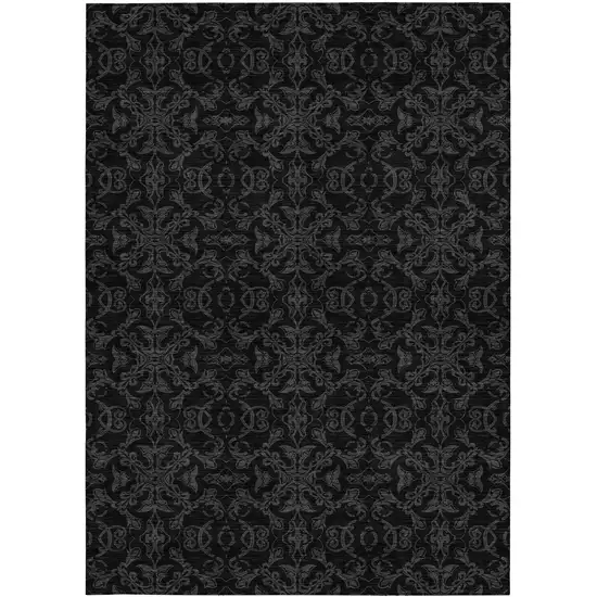 Gray And Charcoal Medallion Washable Indoor Outdoor Area Rug Photo 7