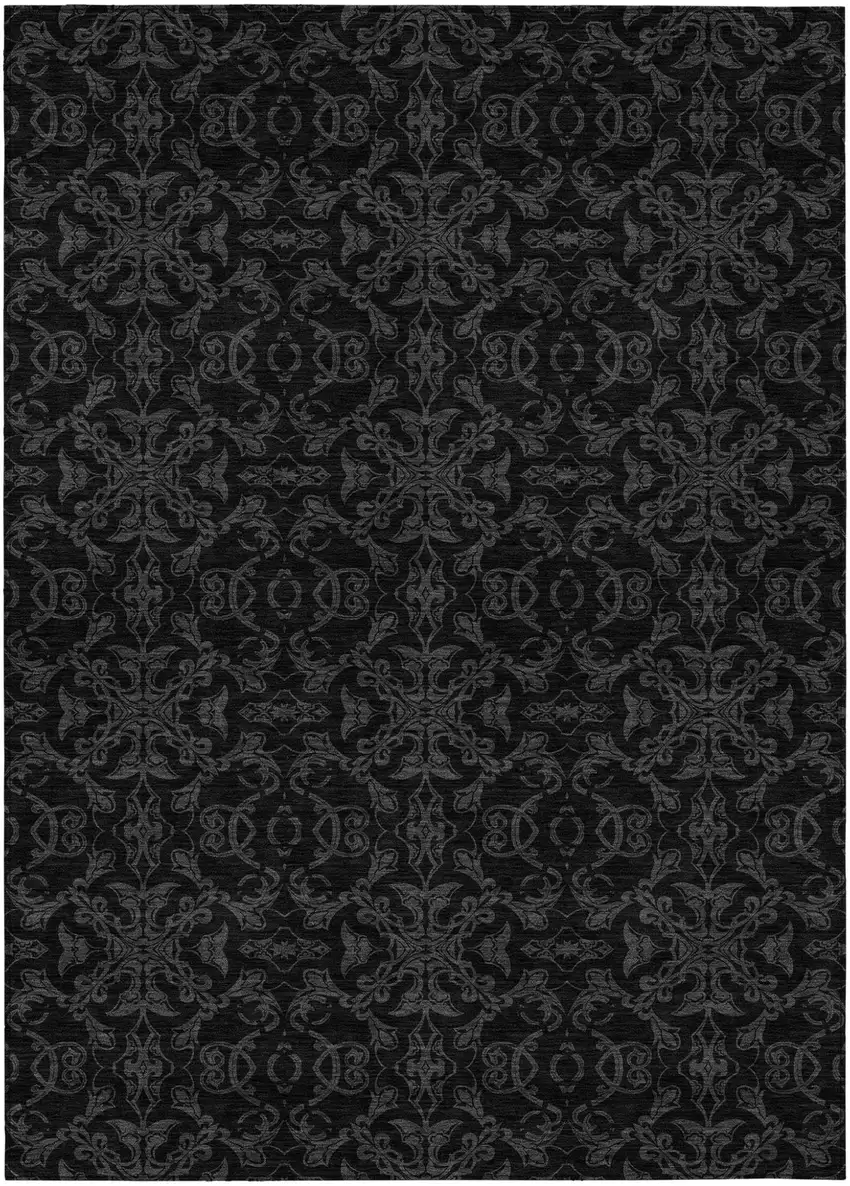 Gray And Charcoal Medallion Washable Indoor Outdoor Area Rug Photo 2