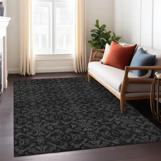 Gray And Charcoal Medallion Washable Indoor Outdoor Area Rug Photo 9