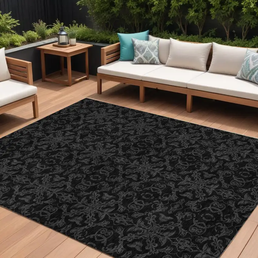 Gray And Charcoal Medallion Washable Indoor Outdoor Area Rug Photo 1