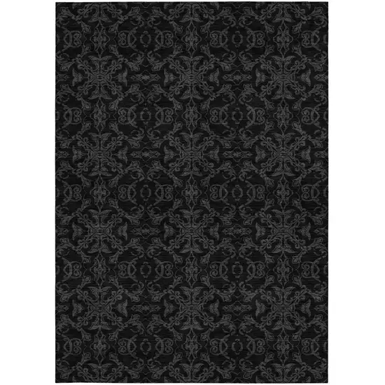 Gray And Charcoal Medallion Washable Indoor Outdoor Area Rug Photo 7