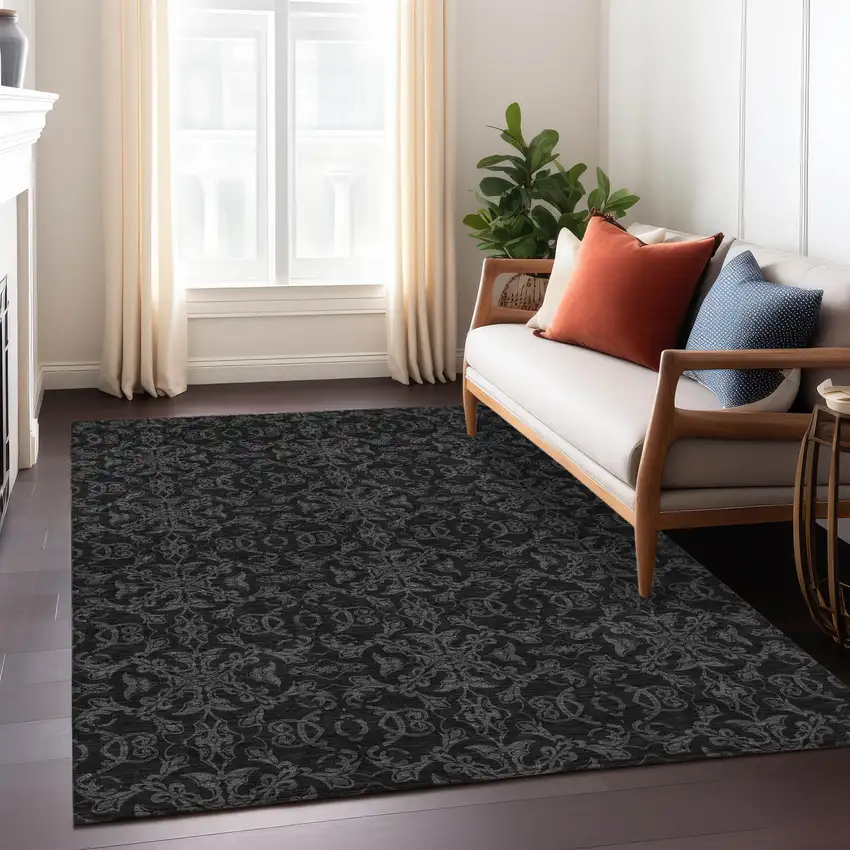 Gray And Charcoal Medallion Washable Indoor Outdoor Area Rug Photo 9