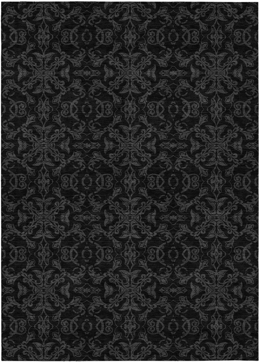 Gray And Charcoal Medallion Washable Indoor Outdoor Area Rug Photo 2
