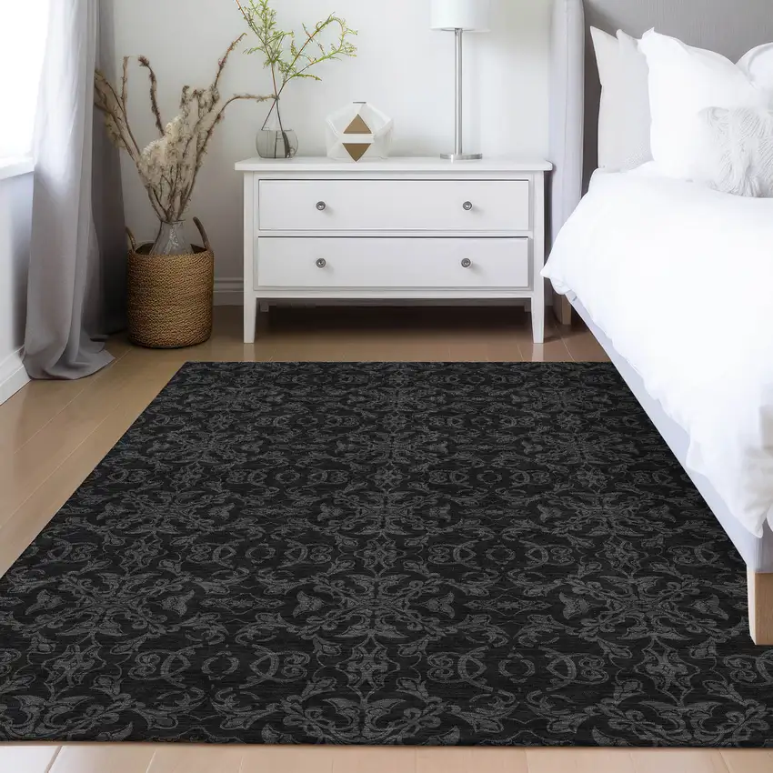 Gray And Charcoal Medallion Washable Indoor Outdoor Area Rug Photo 9