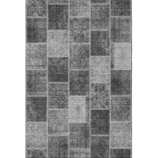 Gray And Charcoal Patchwork Washable Area Rug With UV Protection Photo 4