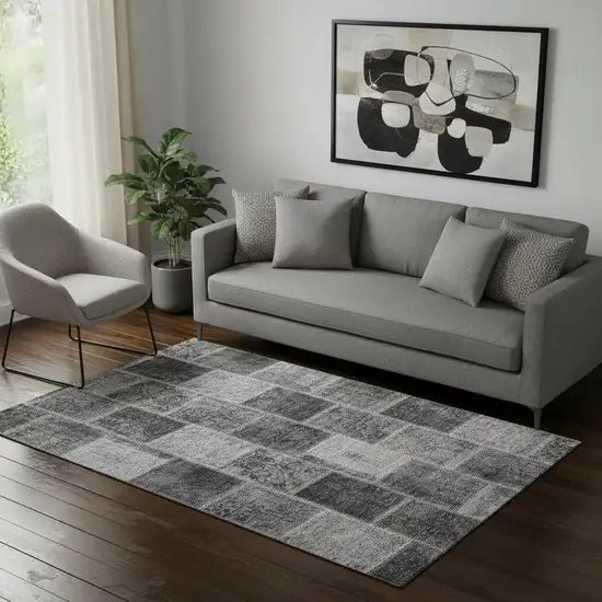 Gray And Charcoal Patchwork Washable Area Rug With UV Protection Photo 1