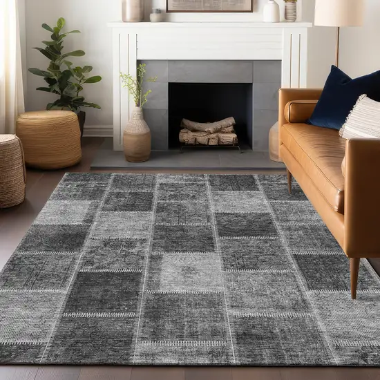 Gray And Charcoal Patchwork Washable Area Rug With UV Protection Photo 7
