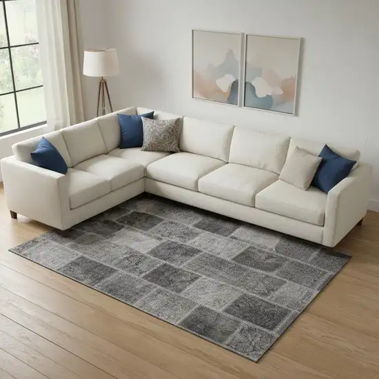 Gray And Charcoal Patchwork Washable Area Rug With UV Protection Photo 1