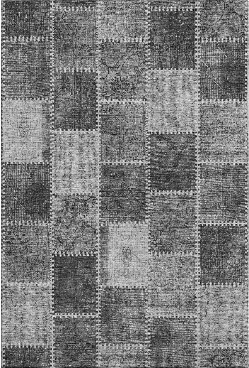 Gray And Charcoal Patchwork Washable Area Rug With UV Protection Photo 1