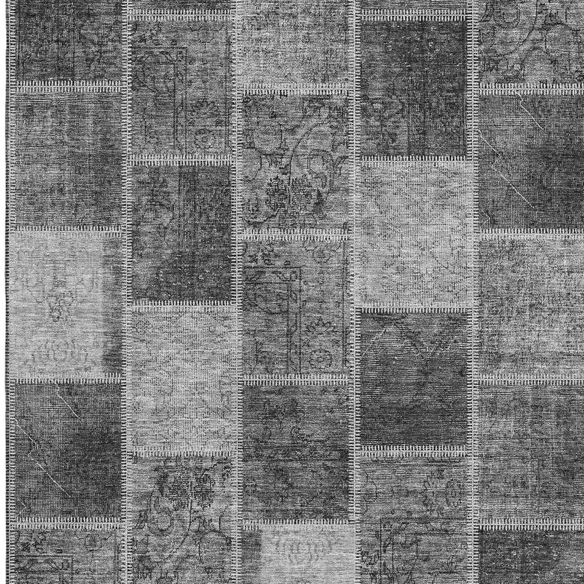 Gray And Charcoal Patchwork Washable Area Rug With UV Protection Photo 3