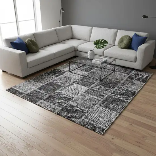Gray And Charcoal Patchwork Washable Area Rug With UV Protection Photo 2