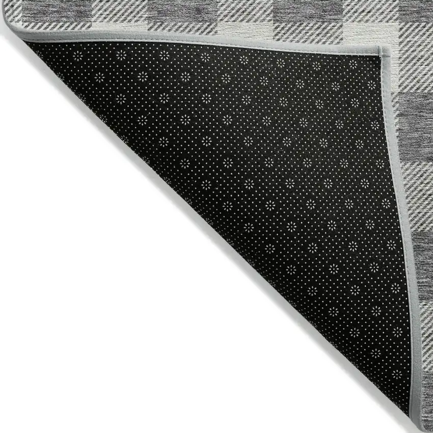Gray And Charcoal Plaid Washable Indoor Outdoor Area Rug Photo 4