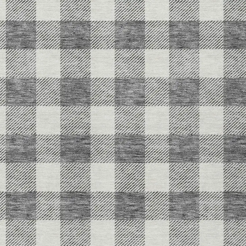 Gray And Charcoal Plaid Washable Indoor Outdoor Area Rug Photo 6