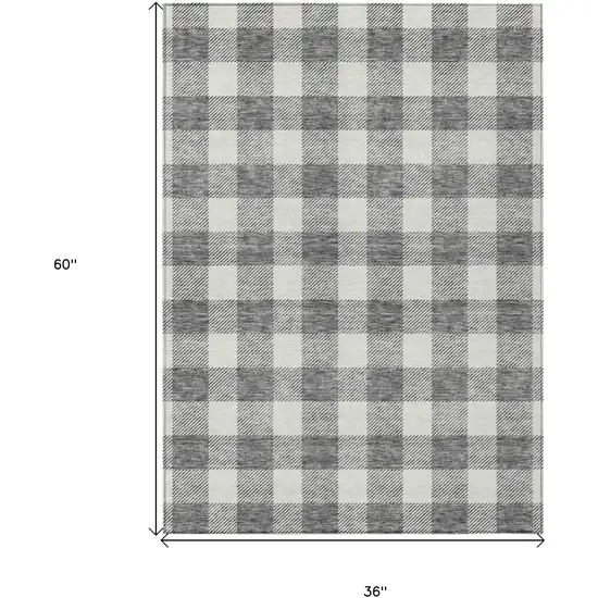 Gray And Charcoal Plaid Washable Indoor Outdoor Area Rug Photo 3